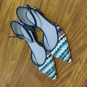 J Crew Lily Raffia Woven Ankle Strap Pointy Toe Flats Size 8.5